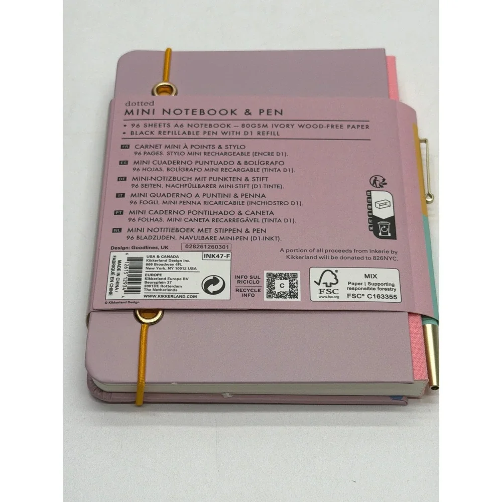 Kikkerland Inkerie Dotted Mini Notebook & Pen Set A6 Geometric Mauve INK47-F NEW